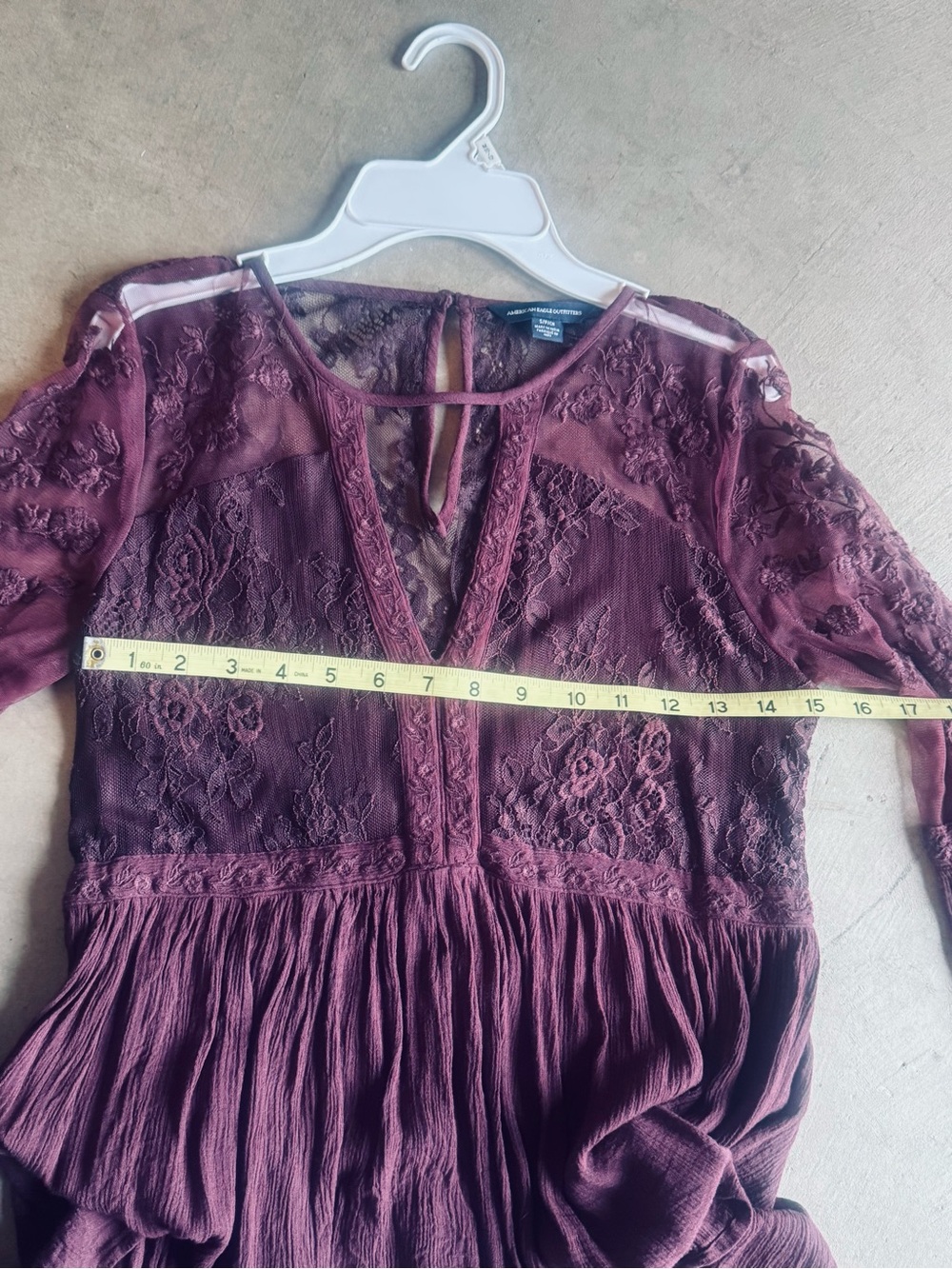 American Eagle Outfitters Burgundy Lace Peasant Blouse Ruffles, Babydoll, S - Picture 8 of 9